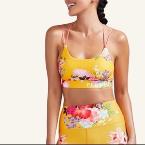 Peloton yellow floral sports bra